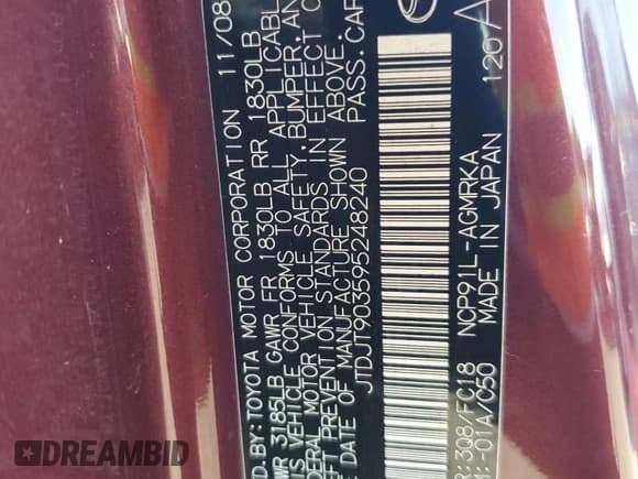 ✅ 2009 Toyota Yaris • VIN: JTDJT903595248240 • Lot: 81689085. Wystawiony na Copart z przebiegiem 139 792 mil. Bezpłatny archiwum sprzedaży aukcyjnych z USA i szczegółowy raport historii pojazdu na DreamBid. Zdjęcie 12.