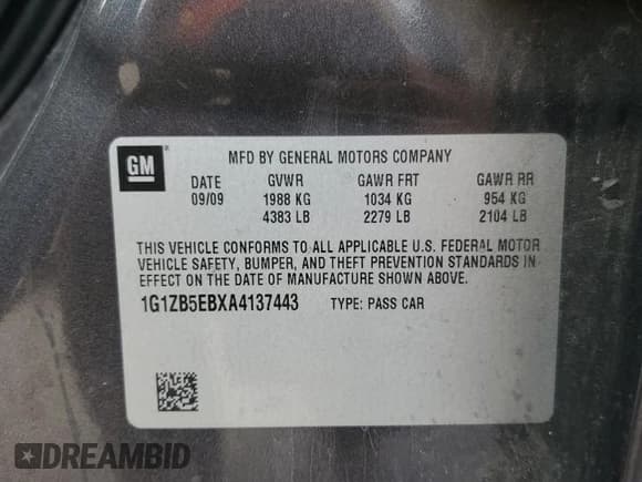 ✅ 2010 Chevrolet Malibu 1LS • VIN: 1G1ZB5EBXA4137443 • Lot: 71160584. Listed on Copart with 232,295 mi. Free auction sales archive from the USA and detailed vehicle history report at DreamBid. Image 13.