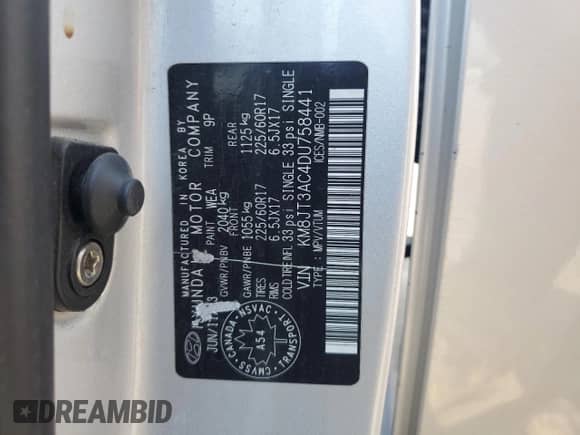 2013 Hyundai Tucson GL with VIN KM8JT3AC4DU758441, listed as a Copart auction lot 63911745 with 180,564 mi miles and Salvage title. Bid and sale history available at DreamBid. Image 13.