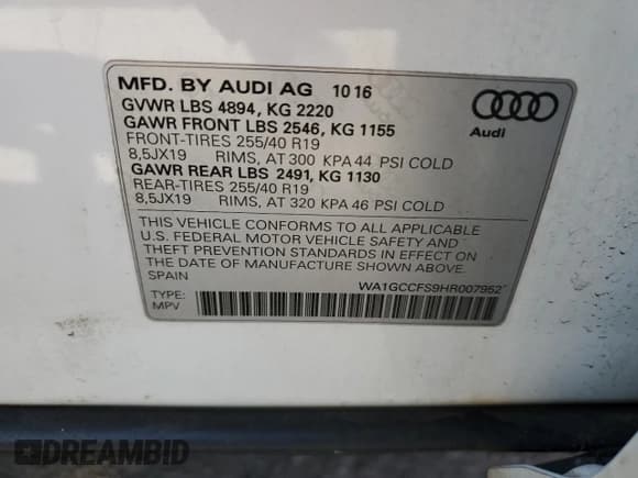✅ 2017 Audi Q3 Prestige • VIN: WA1GCCFS9HR007952 • Lot: 54565915. Listed on Copart with 184,197 mi. Free auction sales archive from the USA and detailed vehicle history report at DreamBid. Image 13.