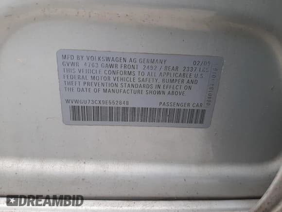 ✅ 2009 Volkswagen CC 4Motion • VIN: WVWGU73CX9E552848 • Lot: 78878774. Wystawiony na Copart z przebiegiem 159 855 mil. Bezpłatny archiwum sprzedaży aukcyjnych z USA i szczegółowy raport historii pojazdu na DreamBid. Zdjęcie 12.