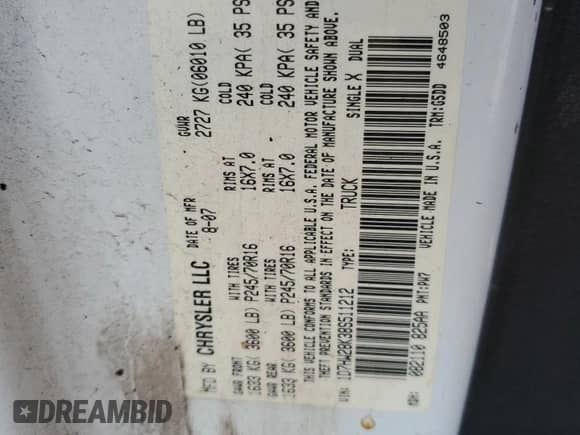 2008 Dodge Dakota ST z VIN 1D7HW28K38S511212, wystawiony jako Copart lot #77956004 z przebiegiem 195 316 mil mil oraz Szkoda całkowita • Salvage title. Historia ofert i sprzedaży dostępna na DreamBid. Obrazek 12.
