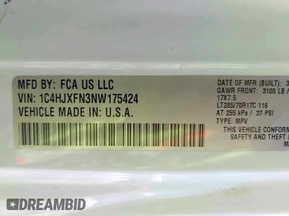 ✅ 2022 Jeep Wrangler Unlimited Rubicon • VIN: 1C4HJXFN3NW175424 • Lot: 42616441. Listed on IAAI with 33,534 mi. Free auction sales archive from the USA and detailed vehicle history report at DreamBid. Image 9.