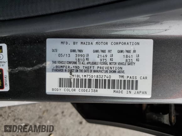 ✅ 2013 Mazda 3 i Grand Touring • VIN: JM1BL1M75D1832740 • Lot: 67407245. Listed on Copart with Not provided. Free auction sales archive from the USA and detailed vehicle history report at DreamBid. Image 12.