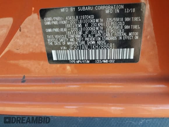 ✅ 2019 Subaru Crosstrek Limited • VIN: JF2GTANC1KH288681 • Lot: 43383647. Listed on IAAI with 85,416 mi. Free auction sales archive from the USA and detailed vehicle history report at DreamBid. Image 9.