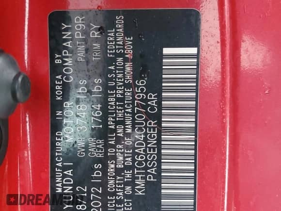 2012 Hyundai Veloster w/Red Int z VIN KMHTC6AD4CU077956, wystawiony jako Copart lot #43504505 z przebiegiem 103 183 mil mil oraz Szkoda całkowita • Salvage title. Historia ofert i sprzedaży dostępna na DreamBid. Obrazek 14.