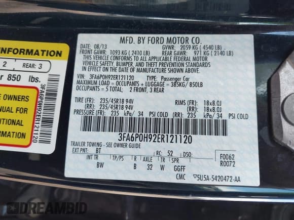 ✅ 2014 Ford Fusion SE • VIN: 3FA6P0H92ER121120 • Lot: 43624255. Listed on IAAI with 96,657 mi. Free auction sales archive from the USA and detailed vehicle history report at DreamBid. Image 9.