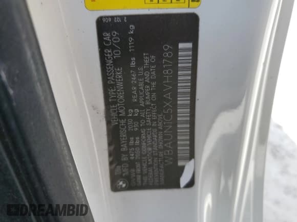 ✅ 2010 BMW 1 Series 128i • VIN: WBAUN1C5XAVH81789 • Lot: 49798465. Listed on Copart with 128,859 mi. Free auction sales archive from the USA and detailed vehicle history report at DreamBid. Image 12.