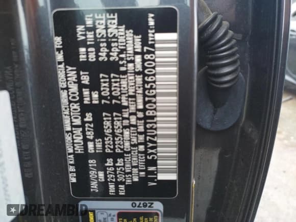 ✅ 2018 Hyundai Santa Fe 2.4L • VIN: 5XYZU3LB0JG560087 • Лот: 36490833. Опубликован ранее на Copart с пробегом 37 870 миль. Бесплатный доступ к архиву аукционных продаж из США и подробный отчёт об истории автомобиля на DreamBid. Изображение 12.