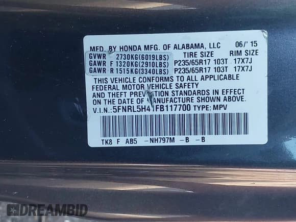 ✅ 2015 Honda Odyssey EX • VIN: 5FNRL5H41FB117700 • Лот: 43449175. Опубликован ранее на IAAI с пробегом Не указан. Бесплатный доступ к архиву аукционных продаж из США и подробный отчёт об истории автомобиля на DreamBid. Изображение 9.