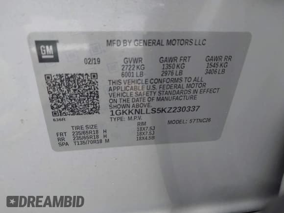 ✅ 2019 GMC Acadia SLE • VIN: 1GKKNLLS5KZ230337 • Лот: 43329104. Опубликован ранее на IAAI с пробегом 75 517 миль. Бесплатный доступ к архиву аукционных продаж из США и подробный отчёт об истории автомобиля на DreamBid. Изображение 9.