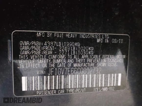 ✅ 2012 Subaru WRX WRX • VIN: JF1GV7E66CG002732 • Lot: 41908167. Listed on IAAI with 160,730 mi. Free auction sales archive from the USA and detailed vehicle history report at DreamBid. Image 9.