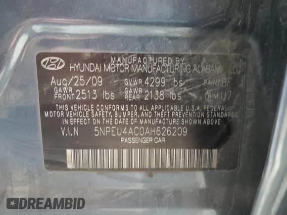 ✅ 2010 Hyundai Sonata Limited • VIN: 5NPEU4AC0AH626209 • Лот: 51793495. Опубликован ранее на Copart с пробегом 246 084 миль. Бесплатный доступ к архиву аукционных продаж из США и подробный отчёт об истории автомобиля на DreamBid. Изображение 12.