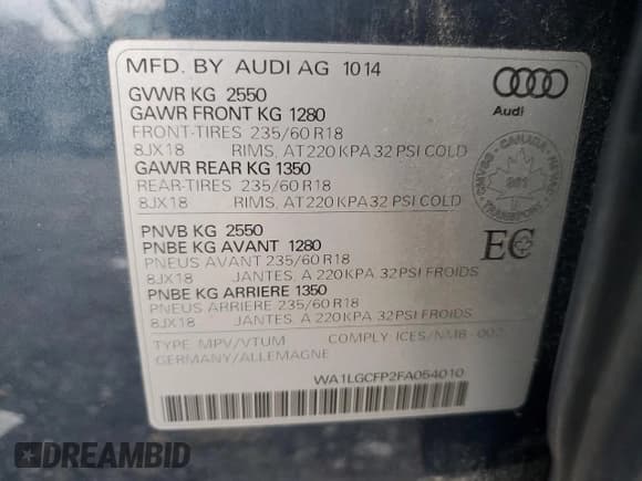 ✅ 2015 Audi Q5 • VIN: WA1LGCFP2FA054010 • Lot: 69423414. Listed on Copart with 136,734 mi. Free auction sales archive from the USA and detailed vehicle history report at DreamBid. Image 14.