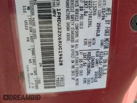 ✅ 1994 Ford Explorer Eddie Bauer • VIN: 1FMDU32X6RUC19628 • Lot: 43439994. Listed on Copart with 22,657 mi. Free auction sales archive from the USA and detailed vehicle history report at DreamBid. Image 13.