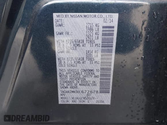 ✅ 2014 Nissan Pathfinder S • VIN: 5N1AR2MN3EC672678 • Lot: 43227746. Listed on IAAI with 100,271 mi. Free auction sales archive from the USA and detailed vehicle history report at DreamBid. Image 9.