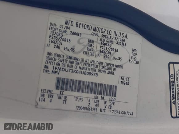 ✅ 2004 Ford Explorer XLT • VIN: 1FMDU73K04UB08978 • Lot: 42301282. Wystawiony na IAAI z przebiegiem 146 639 mil. Bezpłatny archiwum sprzedaży aukcyjnych z USA i szczegółowy raport historii pojazdu na DreamBid. Zdjęcie 9.