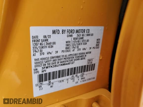 ✅ 2022 Ford Mustang Mach-E Premium • VIN: 3FMTK3SU1NMA40127 • Lot: 93193365. Listed on Copart with 28,920 mi. Free auction sales archive from the USA and detailed vehicle history report at DreamBid. Image 14.