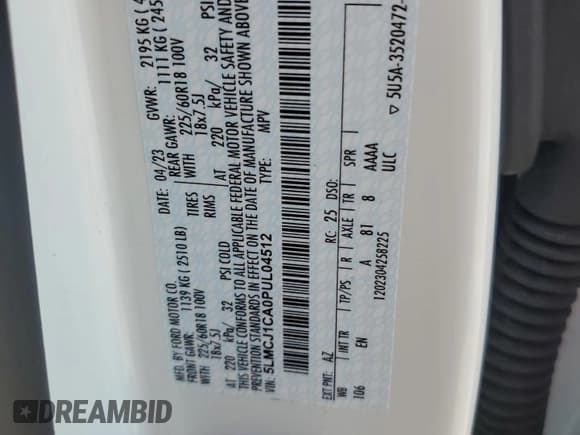 ✅ 2023 Lincoln Corsair Standard • VIN: 5LMCJ1CA0PUL04512 • Лот: 46374885. Опубликован ранее на Copart с пробегом 16 627 миль. Бесплатный доступ к архиву аукционных продаж из США и подробный отчёт об истории автомобиля на DreamBid. Изображение 13.