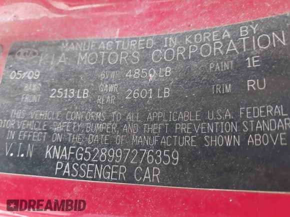 ✅ 2009 Kia Rondo LX • VIN: KNAFG528997276359 • Lot: 43578508. Listed on IAAI with 199,064 mi. Free auction sales archive from the USA and detailed vehicle history report at DreamBid. Image 9.