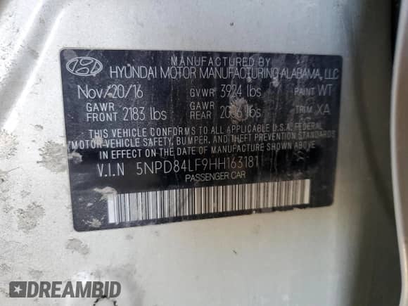 2017 Hyundai Elantra SE with VIN 5NPD84LF9HH163181, listed as a Copart auction lot 83983175 with 86,986 mi miles and Salvage title. Bid and sale history available at DreamBid. Image 13.