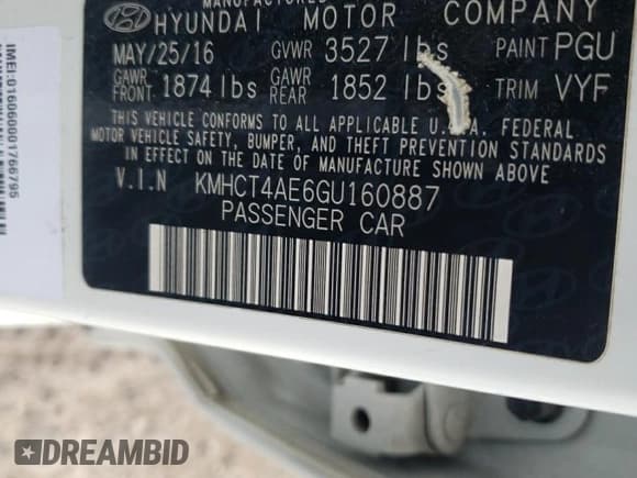 ✅ 2016 Hyundai Accent SE • VIN: KMHCT4AE6GU160887 • Lot: 81261943. Listed on Copart with Not provided. Free auction sales archive from the USA and detailed vehicle history report at DreamBid. Image 13.