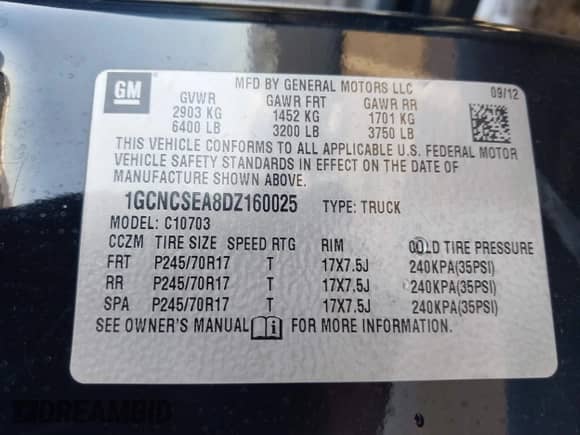 2013 Chevrolet Silverado 1500 LT with VIN 1GCNCSEA8DZ160025, listed as a IAAI auction lot 43461967 with 73,875 mi miles and . Bid and sale history available at DreamBid. Image 9.
