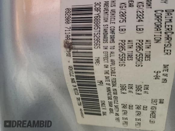 ✅ 2005 Chrysler PT Cruiser Limited • VIN: 3C8FY68B05T529565 • Лот: 87072995. Опубликован ранее на Copart с пробегом 56 133 миль. Бесплатный доступ к архиву аукционных продаж из США и подробный отчёт об истории автомобиля на DreamBid. Изображение 12.