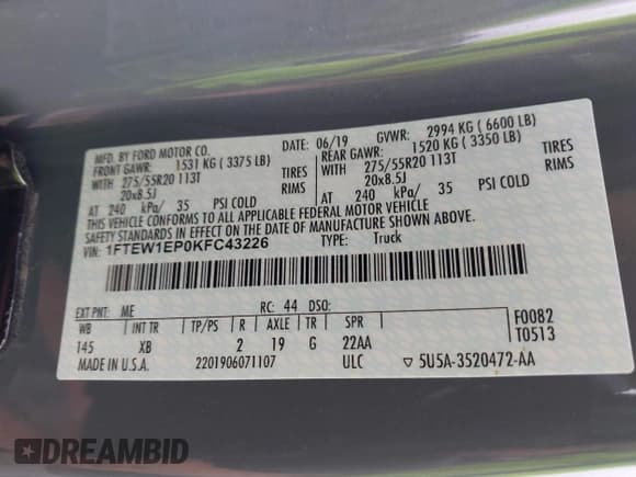 ✅ 2019 Ford F-150 XLT • VIN: 1FTEW1EP0KFC43226 • Lot: 43207214. Listed on IAAI with 106,069 mi. Free auction sales archive from the USA and detailed vehicle history report at DreamBid. Image 9.