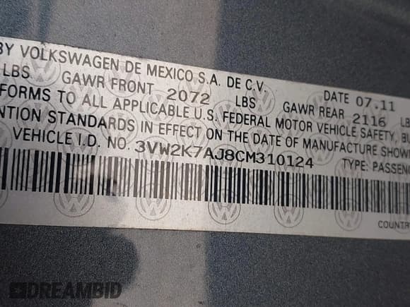✅ 2012 Volkswagen Jetta S • VIN: 3VW2K7AJ8CM310124 • Lot: 41785916. Listed on IAAI with 73,484 mi. Free auction sales archive from the USA and detailed vehicle history report at DreamBid. Image 9.