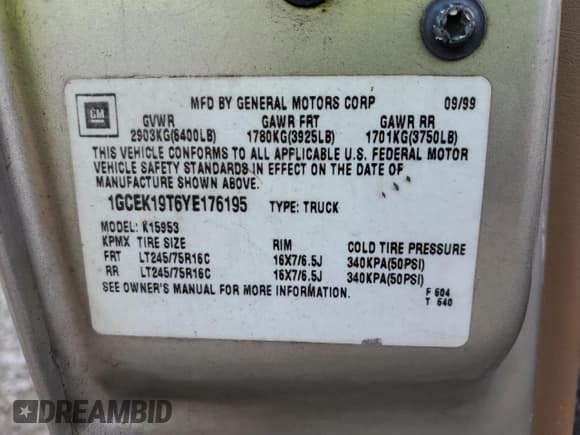 ✅ 2000 Chevrolet Silverado 1500 LT • VIN: 1GCEK19T6YE176195 • Лот: 78266324. Опубликован ранее на Copart с пробегом Не указан. Бесплатный доступ к архиву аукционных продаж из США и подробный отчёт об истории автомобиля на DreamBid. Изображение 12.
