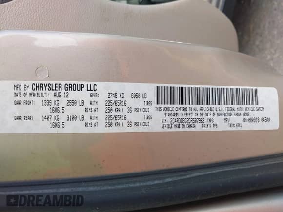 2013 Dodge Grand Caravan SE с VIN 2C4RDGBG2DR507962, выставлен на аукционе IAAI как лот 42871394 с пробегом 186 315 миль миль и . История ставок и продаж доступна на DreamBid. Изображение 9.