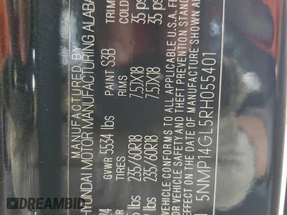 2024 Hyundai Santa Fe SE с VIN 5NMP14GL5RH055401, выставлен на аукционе Copart как лот 50745025 с пробегом 7 694 миль миль и Списание • Salvage title. История ставок и продаж доступна на DreamBid. Изображение 13.