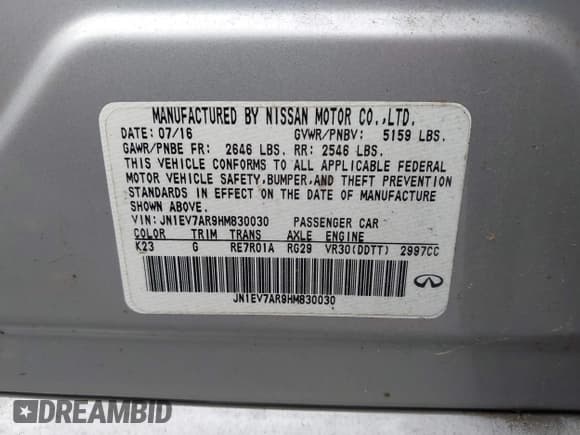 ✅ 2017 Infiniti Q50 Sport • VIN: JN1EV7AR9HM830030 • Lot: 43661099. Listed on IAAI with 62,495 mi. Free auction sales archive from the USA and detailed vehicle history report at DreamBid. Image 9.