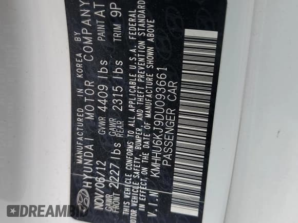 ✅ 2013 Hyundai Genesis Coupe Track • VIN: KMHHU6KJ9DU093661 • Lot: 53787115. Listed on Copart with 105,677 mi. Free auction sales archive from the USA and detailed vehicle history report at DreamBid. Image 13.