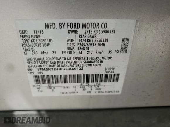 ✅ 2019 Ford Explorer • VIN: 1FM5K7BH6KGA69132 • Lot: 52579715. Listed on Copart with 79,975 mi. Free auction sales archive from the USA and detailed vehicle history report at DreamBid. Image 13.