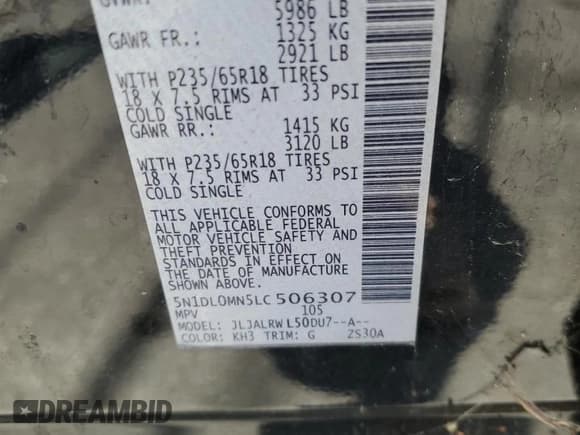 ✅ 2020 Infiniti QX60 Luxe • VIN: 5N1DL0MN5LC506307 • Lot: 61387495. Listed on Copart with 138,511 mi. Free auction sales archive from the USA and detailed vehicle history report at DreamBid. Image 14.