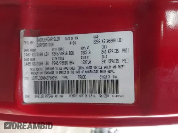 ✅ 2004 Dodge Dakota • VIN: 1D7FL36N04S700154 • Lot: 43770944. Listed on IAAI with 125,998 mi. Free auction sales archive from the USA and detailed vehicle history report at DreamBid. Image 9.
