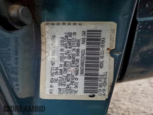 ✅ 1995 Toyota Corolla • VIN: 1NXAE04B2SZ234231 • Lot: 96584905. Listed on Copart with 247,043 mi. Free auction sales archive from the USA and detailed vehicle history report at DreamBid. Image 12.