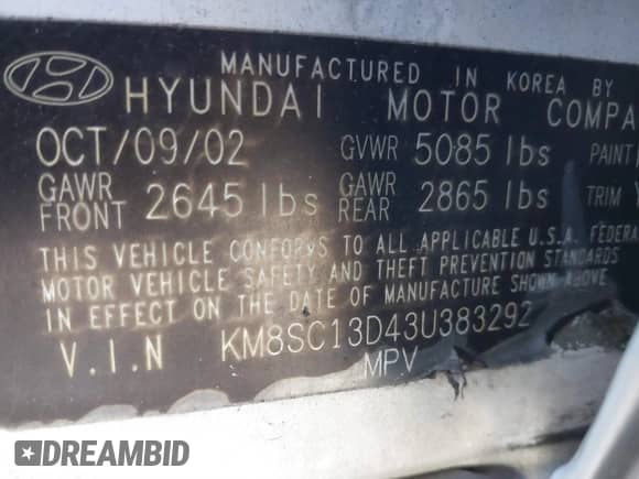 2003 Hyundai Santa Fe GLS с VIN KM8SC13D43U383292, выставлен на аукционе IAAI как лот 41246220 с пробегом 234 630 миль миль и . История ставок и продаж доступна на DreamBid. Изображение 9.