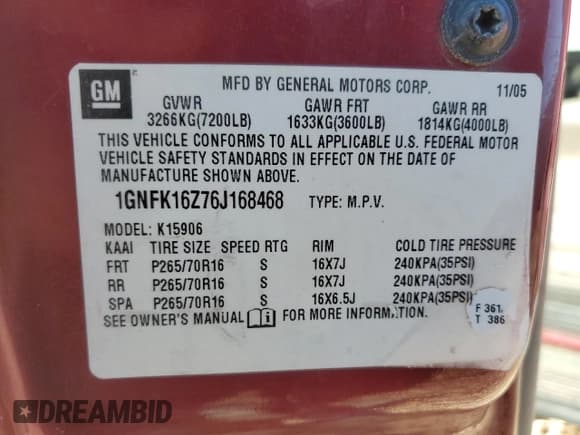 ✅ 2006 Chevrolet Suburban LS • VIN: 1GNFK16Z76J168468 • Лот: 43185775. Опубликован ранее на Copart с пробегом Не указан. Бесплатный доступ к архиву аукционных продаж из США и подробный отчёт об истории автомобиля на DreamBid. Изображение 15.