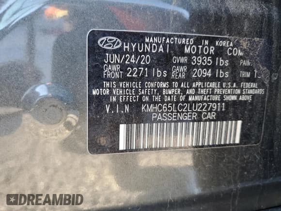 ✅ 2020 Hyundai Ioniq Blue • VIN: KMHC65LC2LU227911 • Lot: 82355845. Listed on Copart with 92,921 mi. Free auction sales archive from the USA and detailed vehicle history report at DreamBid. Image 12.
