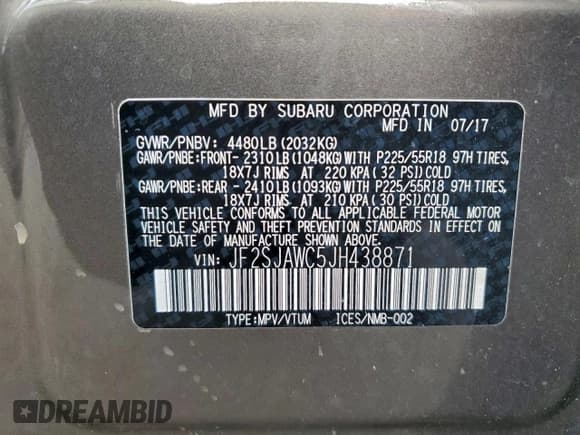 ✅ 2018 Subaru Forester Touring • VIN: JF2SJAWC5JH438871 • Lot: 94630585. Listed on Copart with 129,477 mi. Free auction sales archive from the USA and detailed vehicle history report at DreamBid. Image 13.