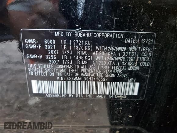 ✅ 2022 Subaru Ascent Limited • VIN: 4S4WMALD9N3416598 • Лот: 84063835. Опубликован ранее на Copart с пробегом 87 955 миль. Бесплатный доступ к архиву аукционных продаж из США и подробный отчёт об истории автомобиля на DreamBid. Изображение 13.