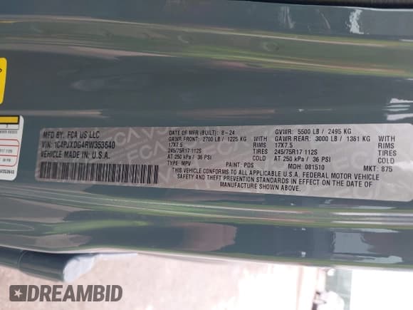 ✅ 2024 Jeep Wrangler Sport S • VIN: 1C4PJXDG4RW353640 • Лот: 42152688. Опубликован ранее на IAAI с пробегом Не указан. Бесплатный доступ к архиву аукционных продаж из США и подробный отчёт об истории автомобиля на DreamBid. Изображение 9.