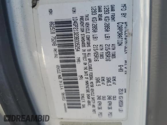 ✅ 2003 Dodge Caravan Cargo • VIN: 1D4GP21323B335254 • Lot: 88923705. Listed on Copart with 115,996 mi. Free auction sales archive from the USA and detailed vehicle history report at DreamBid. Image 14.