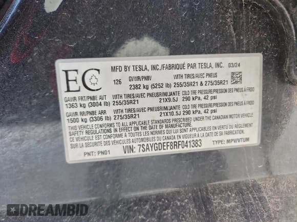 ✅ 2024 Tesla Model Y Performance • VIN: 7SAYGDEF8RF041383 • Lot: 95929755. Wystawiony na Copart z przebiegiem 41 607 mil. Bezpłatny archiwum sprzedaży aukcyjnych z USA i szczegółowy raport historii pojazdu na DreamBid. Zdjęcie 14.