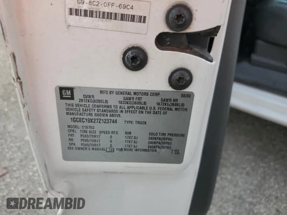 ✅ 2007 Chevrolet Silverado 1500 LT1 • VIN: 1GCEC19X27Z123744 • Lot: 77969064. Listed on Copart with 171,319 mi. Free auction sales archive from the USA and detailed vehicle history report at DreamBid. Image 12.