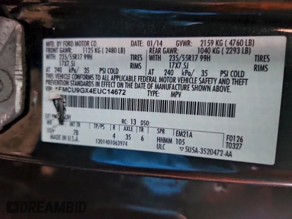 ✅ 2014 Ford Escape SE • VIN: 1FMCU9GX4EUC14672 • Lot: 95213635. Wystawiony na Copart z przebiegiem 96 472 mil. Bezpłatny archiwum sprzedaży aukcyjnych z USA i szczegółowy raport historii pojazdu na DreamBid. Zdjęcie 13.