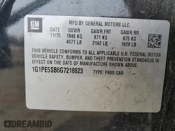 ✅ 2016 Chevrolet Cruze LT • VIN: 1G1PE5SB6G7218823 • Лот: 40980773. Опубликован ранее на Copart с пробегом 91 656 миль. Бесплатный доступ к архиву аукционных продаж из США и подробный отчёт об истории автомобиля на DreamBid. Изображение 12.